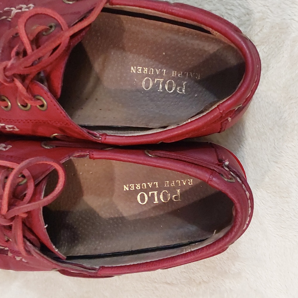 Polo Ralph Lauren Bienne II LU-BTS Mens Red Leather Boat Loafer Shoes Sizs 8.5 D - Picture 5 of 12